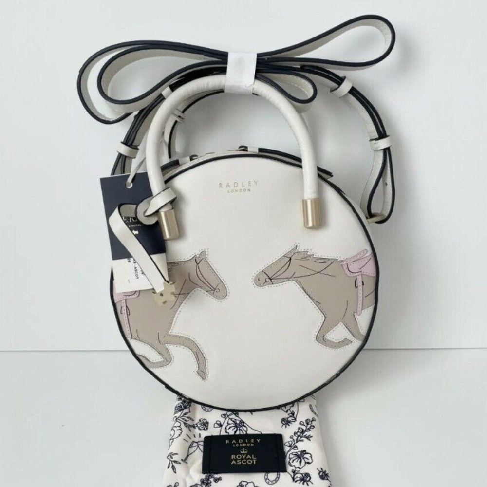 Radley Off to the Races Circle Bag Ascot Horse Leather Cream/Chalk NWT Multiway